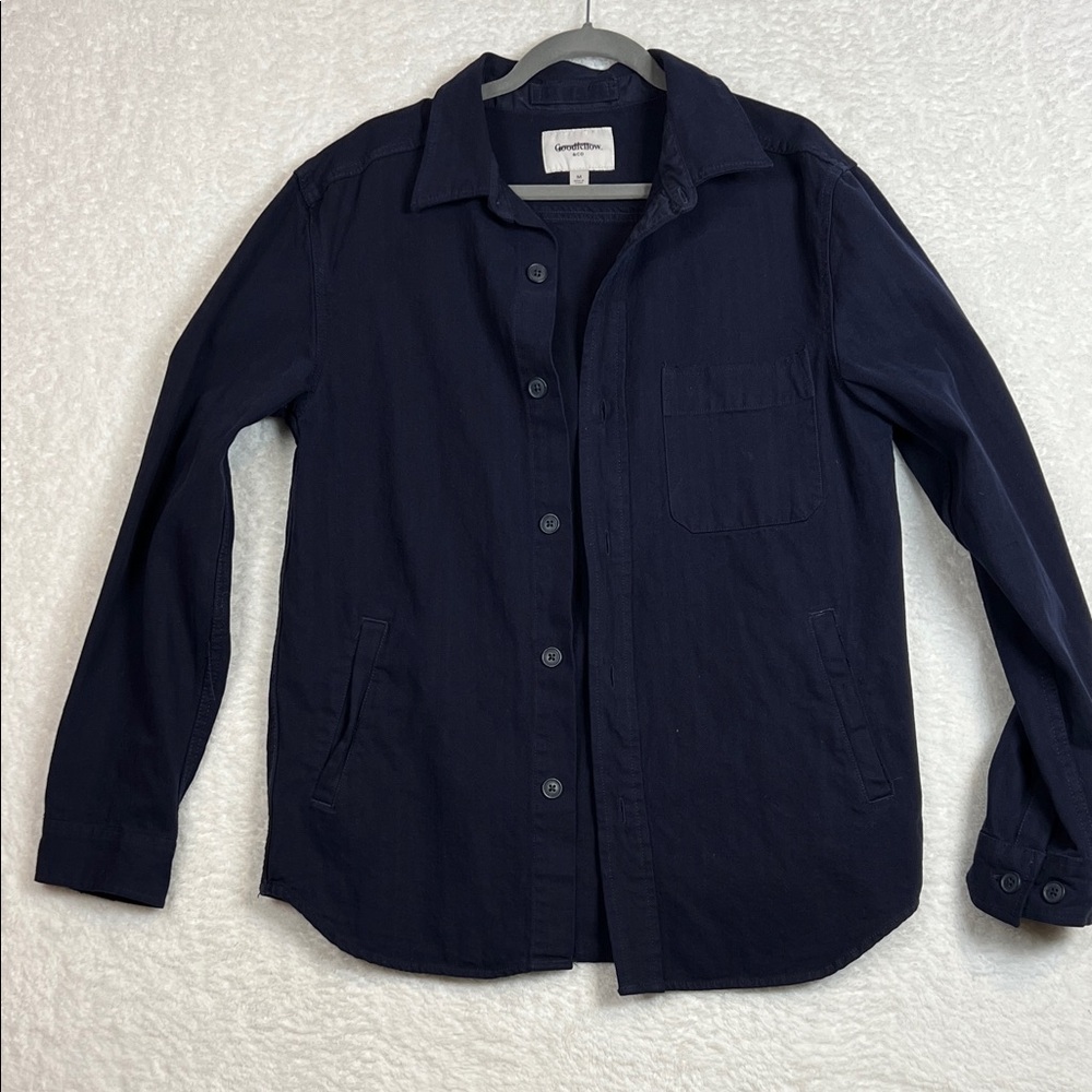 Men's Navy Jacket Shacket Button Front with Side Pockets Size L